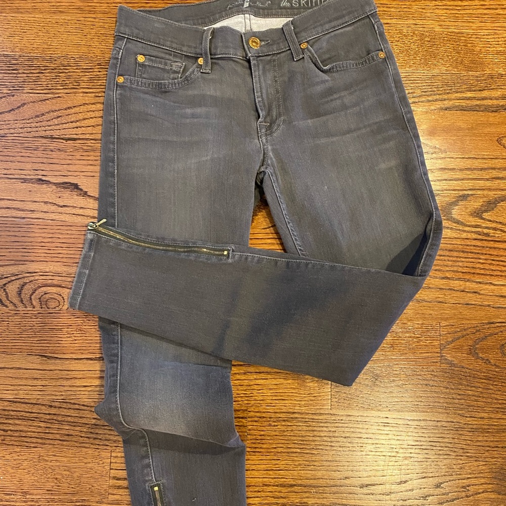 7FAM Grey Skinny Jeans Zip Bottom